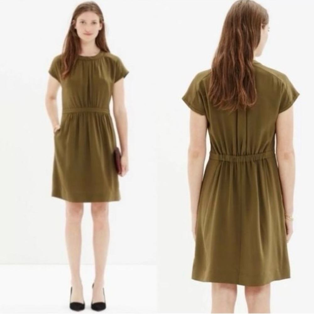 Madewell Olive Green 100% Silk Moonset Dress Style #B1408 Size 6